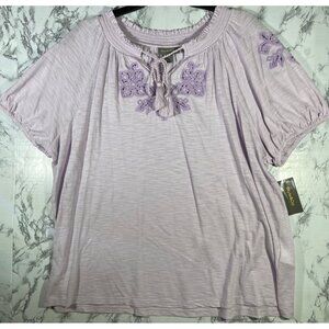 Style & Co. Womens Sandy Lavender Embroidered Vacay Top Size XL